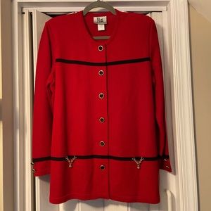 Mita Vintage Cranberry Red & Black Cardigan. Like New!